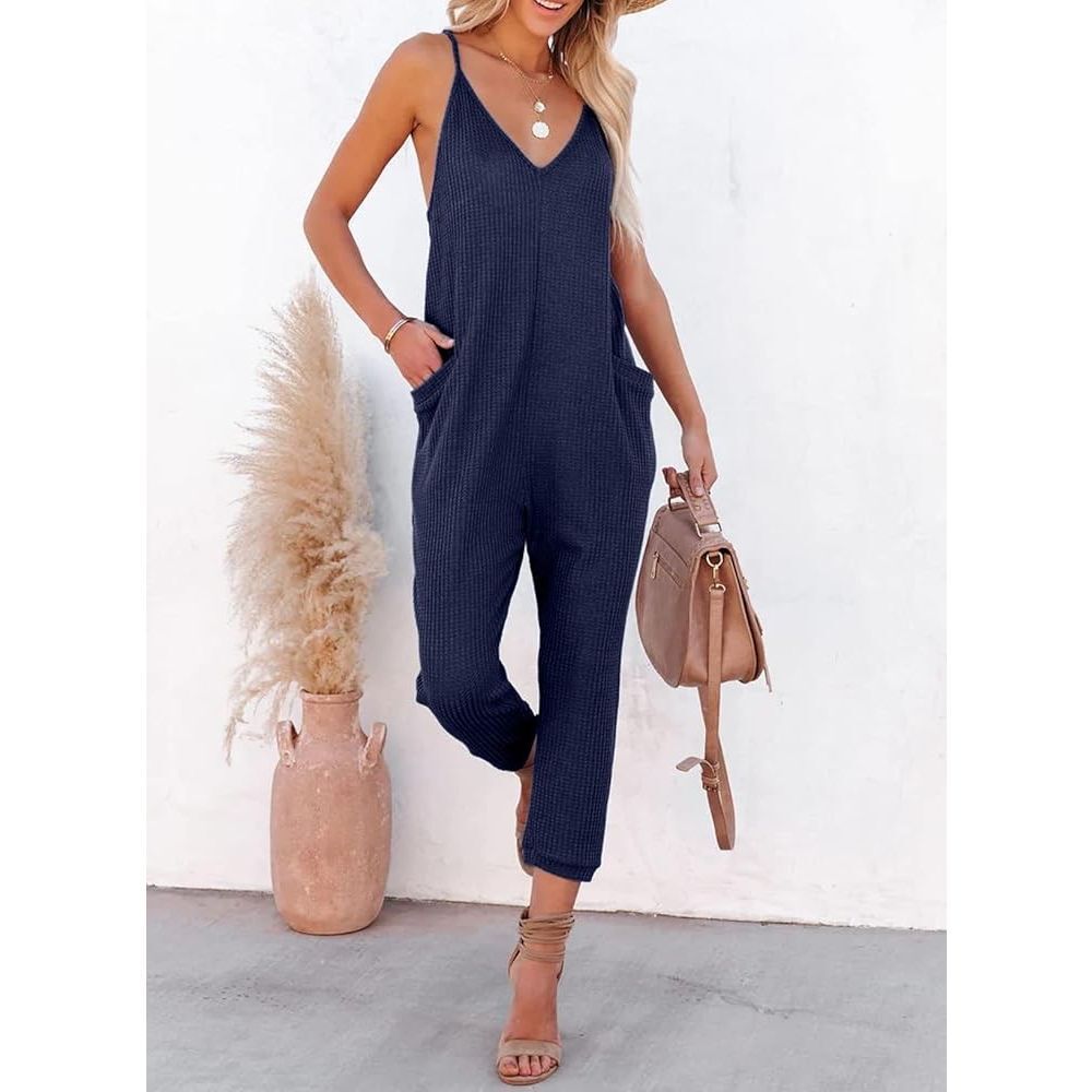 NWOT Casual Jumpsuit Romper‎ Pockets Stretchy Slouchy Navy Size XS - Picture 2 of 16